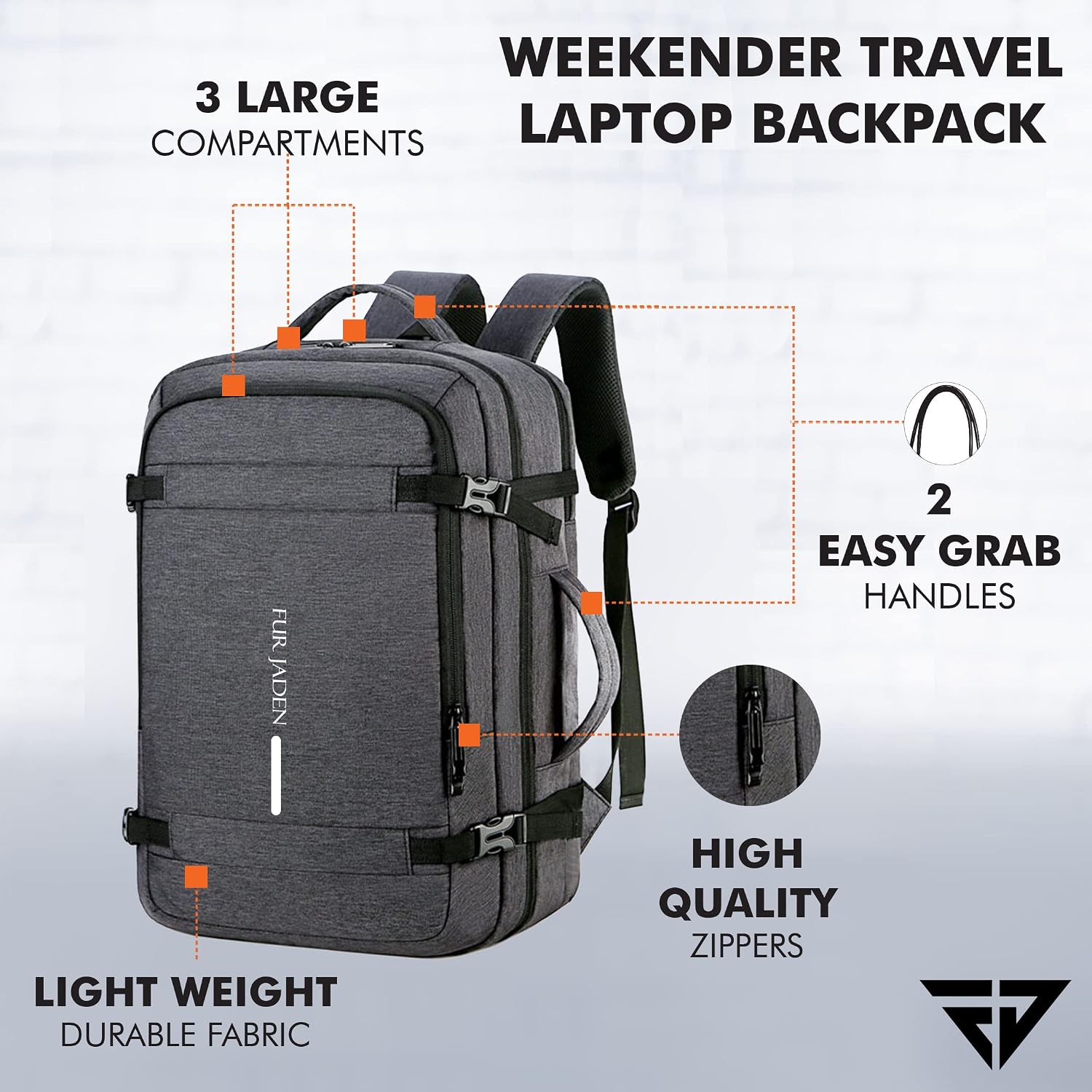 40L Weekender Travel Laptop Backpack with Anti Theft Pocket, Organizer, 15.6 Inch Padded Laptop Sleeve and Dual Handles