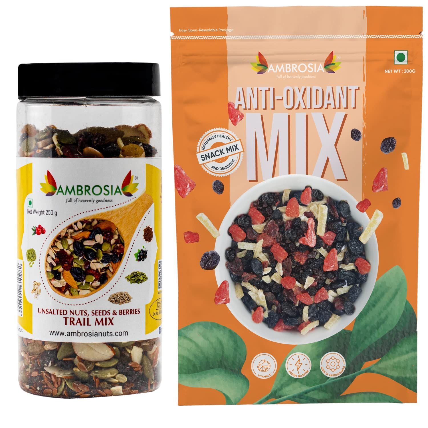 Ambrosia Trail Mix Combo Classic Trailmix bottle250g & BerryMix 200g
