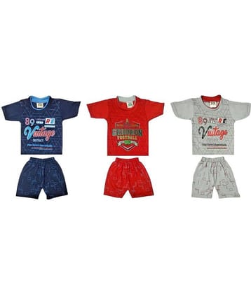 Paryag Pack of 3 Boys Cotton Blend T-Shirt & Shorts Set ( Multicolor )