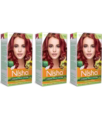 Nisha Creme Hair Color Cherry Red 120g Pack of 3, Permanent Hair Colour, 100% Grey Coverage, Long Lasting Hair Colour