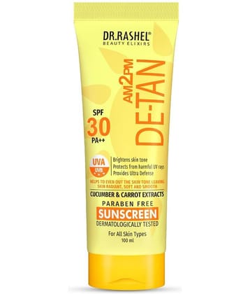 DR RASHEL De-Tan Sunscreen SPF 30 PA++ for Sun protection for all skin types (100 ml, Pack of 1)