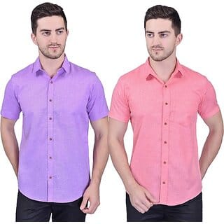 PrintCulture PRINTCULTR Men Regular Fit Solid Curved Collar Festive Shirt (Pack of 2)