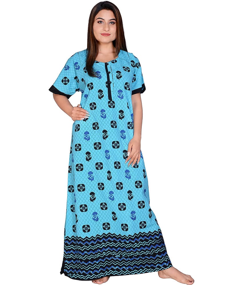 Apratim Cotton Nighty & Night Gowns - Blue Single