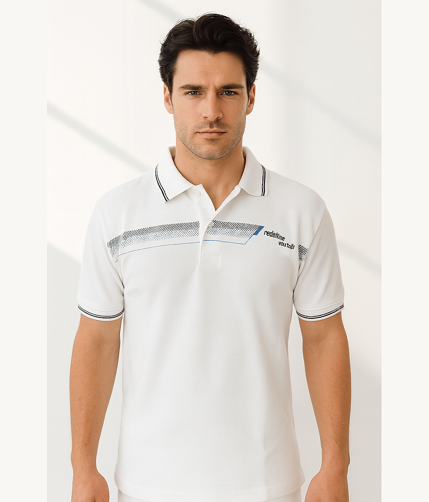 Dollar Men Cotton Regular Fit Printed Polo T Shirt ( White )