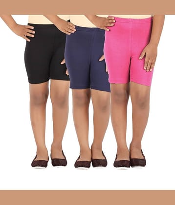 LULA Pack of 3 Girls Cotton Spandex Cycling Shorts ( Multicolor )