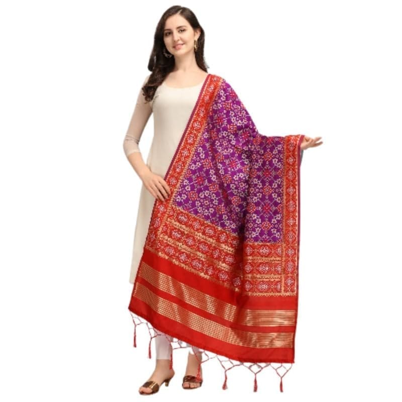 Women's Silk Pure weaving Work Duppatta (Purple, Leangth: 2-2.3 Mtrs)-PID44882