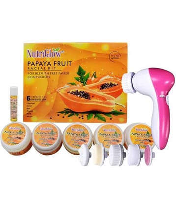 Nutriglow Papaya Fruit Facial Kit For Blemish Free Fairer Complexion(260 gm) With 5 in 1 Face Rotating Massager