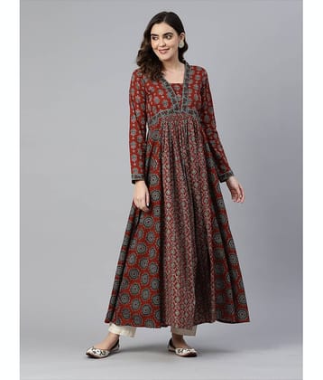 Vbuyz - Maroon Cotton Women's Anarkali Kurti ( Pack of 1 )