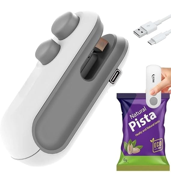 Chef Preserve Portable Plastic Bag Sealing Machine | CONSTRUX Mini Bag Sealer with Cutter and Magnet | Packet Sealer for Food, Chips, Snacks, Traveling Food Packets Bags (Rechargeable) 1Pcs (Black)