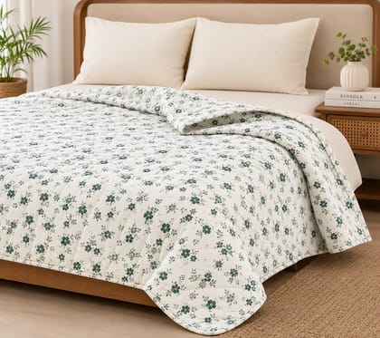 Cotton Floral Print White Single Bed Dohar