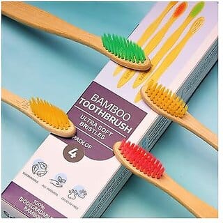 FAIRBIZPS Bamboo Toothbrush Set - Pack of 4 Soft Bristles BPA-Free Antibacterial Biodegradable Handle - Eco-Friendly Oral Care Kit for Kids and Adult