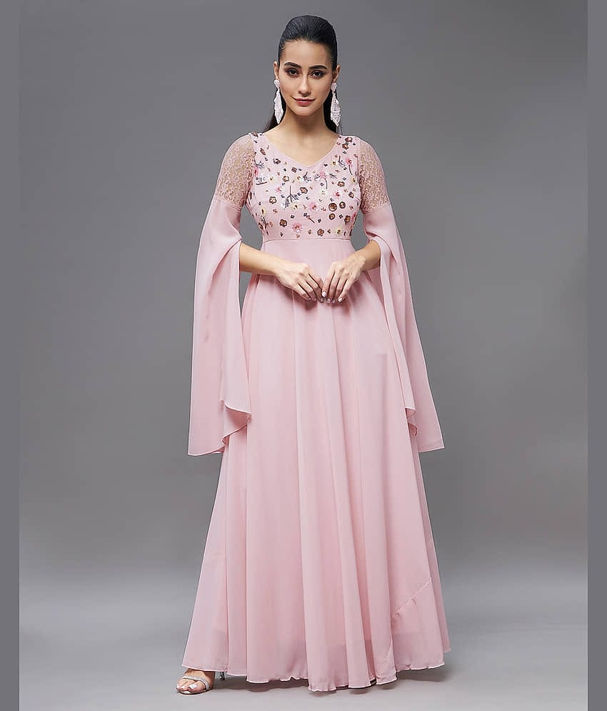 Miss Chase Women Polyester Printed Gown ( Pink )