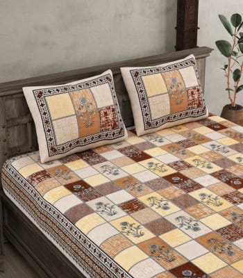 Trendy Blocks 240TC Soft Cotton Double Bedsheet