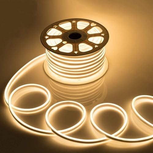 Light, 16.4 Feet Warm White Neon LED Strip Light with 12V Adapter | Flexible Cuttable Waterproof LED Rope Light