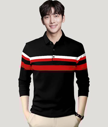 GESPO Pack of 1 Cotton Blend Regular Fit Colorblock Full Sleeves Men's Polo T Shirt ( Black )