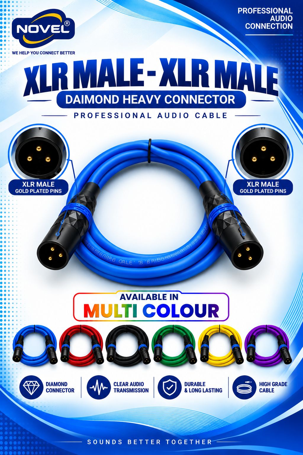 NOVEL XLR MALE - XLR MALE DIAMOND CONNECTOR HEAVY CABLE 3 YARD