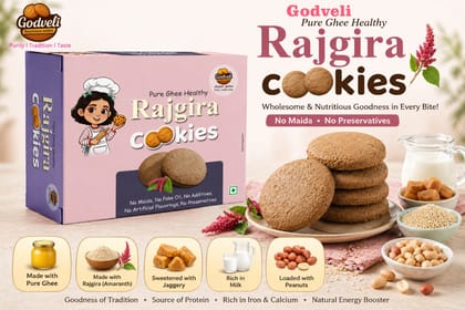 Godveli Pure Ghee Healthy Rajgira Cookies (200g) | Wholesome Amaranth & Jaggery | Nutritious Snack