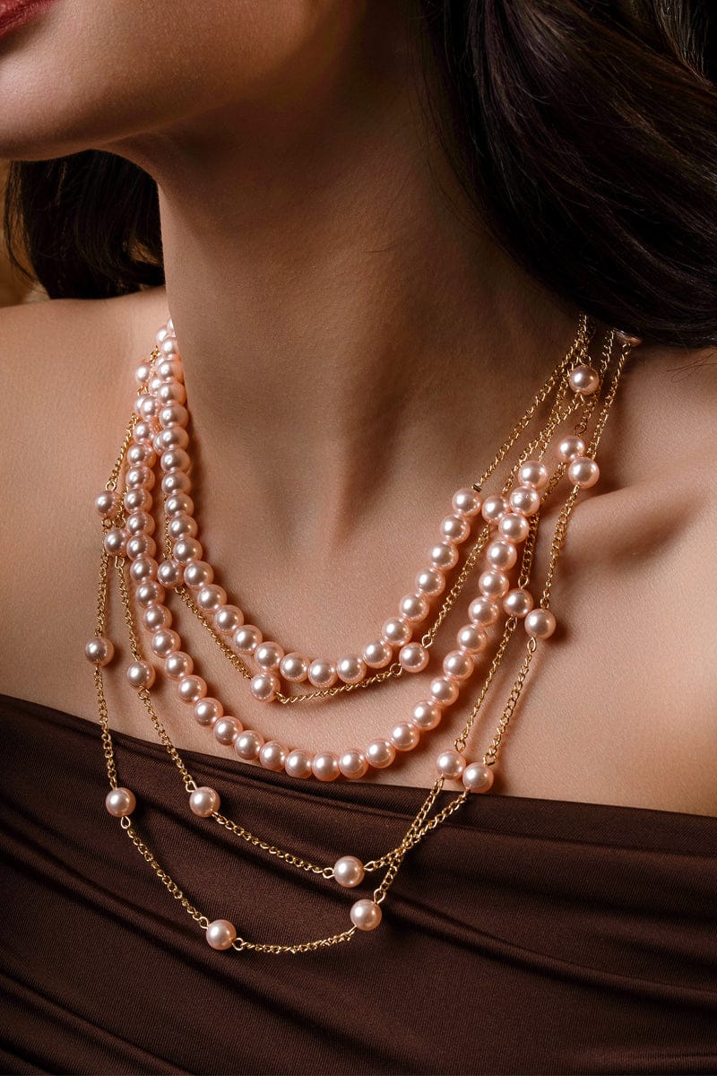 Smitam Jewels Real Rose Royale Pearl Necklace Swarovski Sea Shell Pearl Layered Necklace