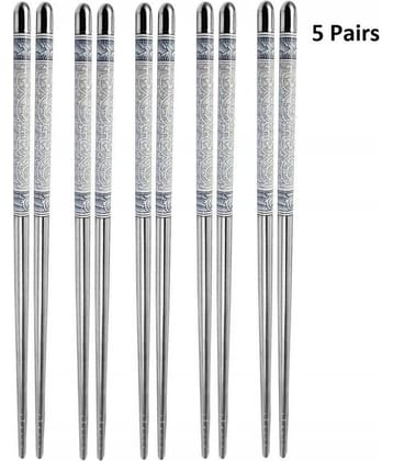 DHSMART 5 Pairs Reusable Chopsticks Metal Polish Stick Lgtweight Metal Chop Stick Utensil 10 no.s Pack of 10