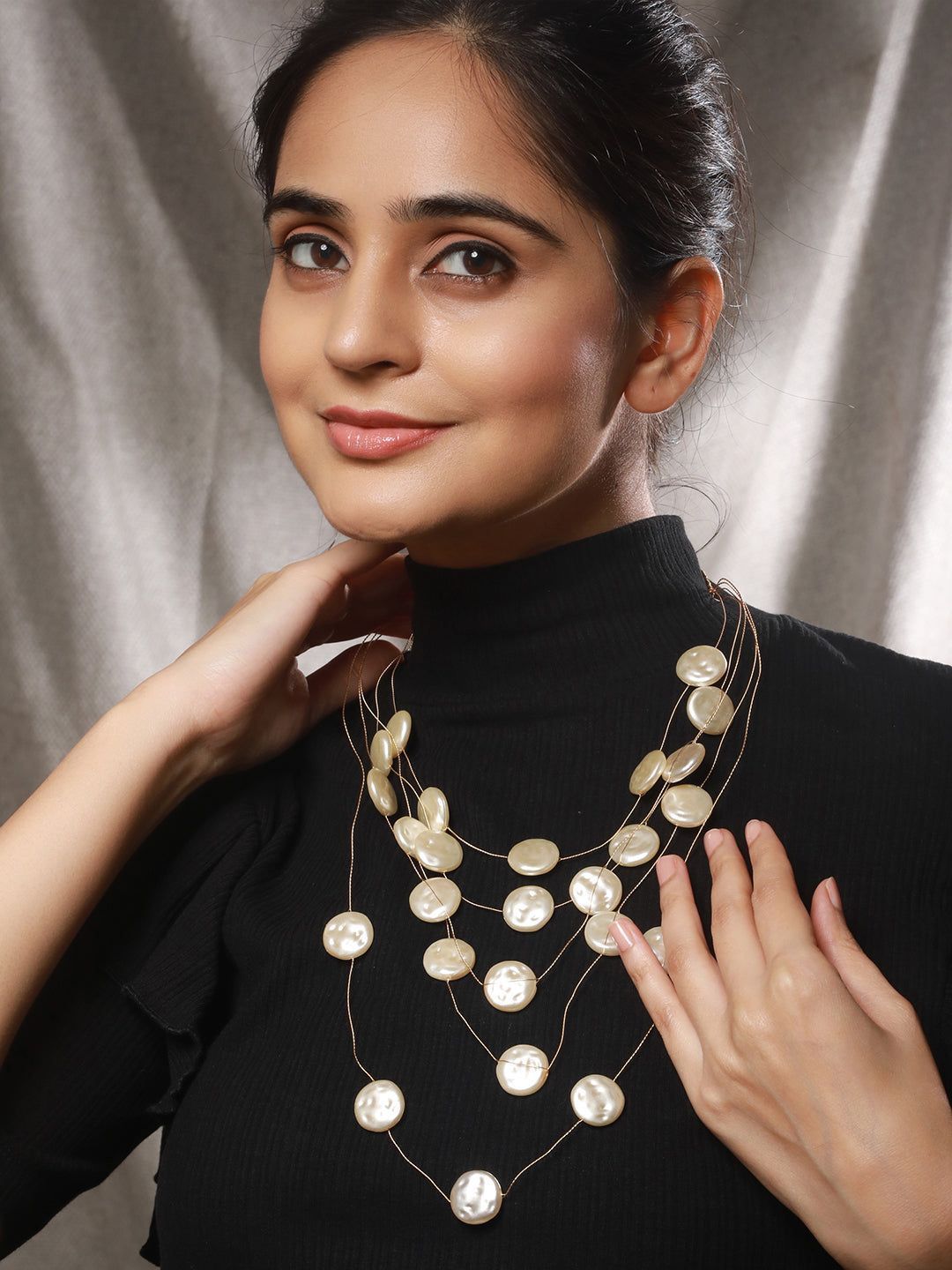 Anti-Tarnish Gold Toned Quirky Layered Pearl Minimal Necklace & Chain