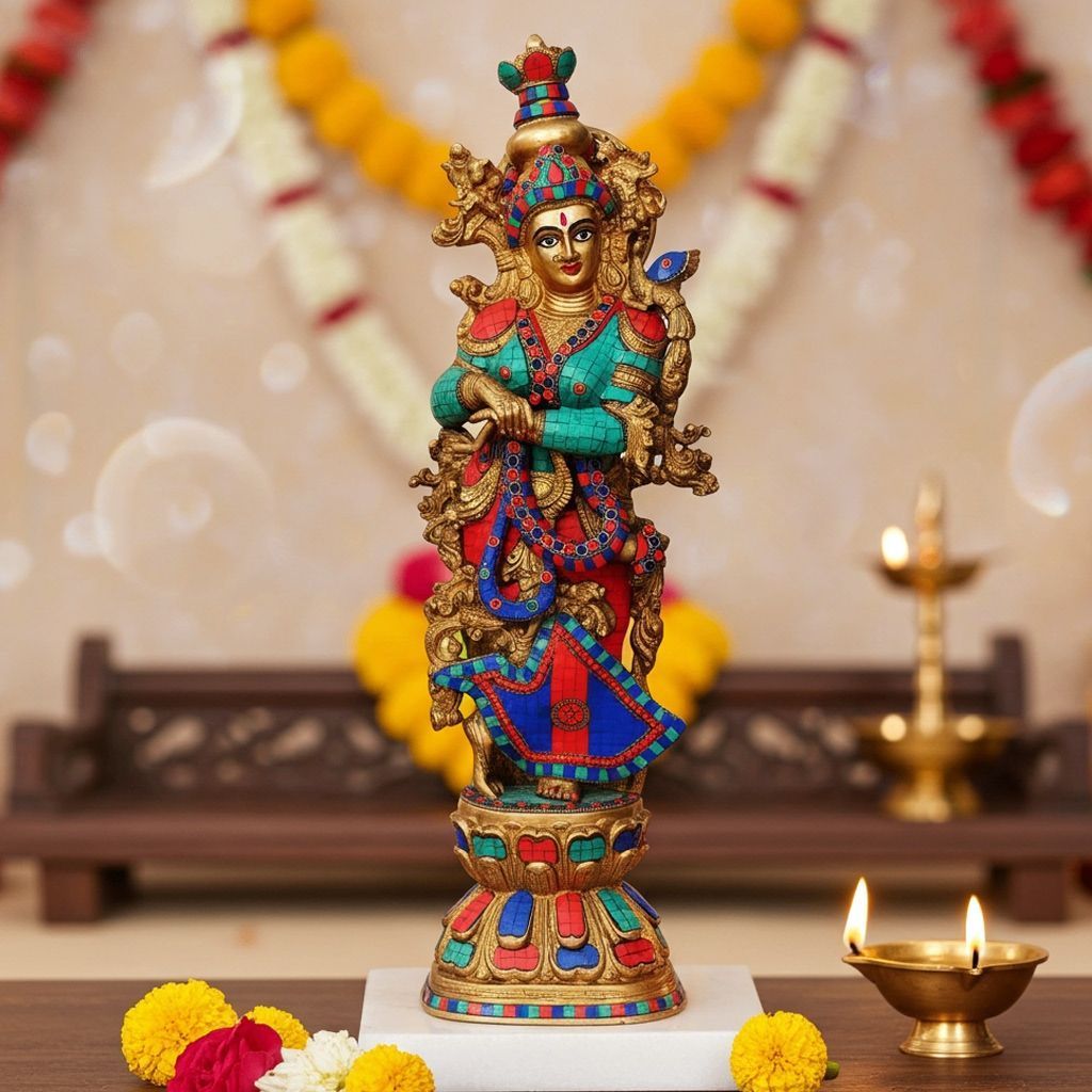 Brass Radha Ji Statue - Handcrafted Religious Idol, Height : 28.8 Inch (BSMAS467 R)