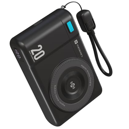 Portronics Power Shutter Air 20K 20000mAh Wireless Power Bank, a high-capacity portable charging solution featuring Qi2.0 magnetic wireless charging technology for secure, cable-free attachment and stable power transfer - Black Portronics Power Shutter Air 20K 20000mAh Wireless Power Bank, a high-capacity portable charging solution featuring Qi2.0 magnetic wireless charging technology for secure, cable-free attachment and stable power transfer - Black