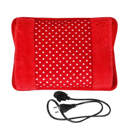 Electric Hot Water Bag with Soft Fleece Cover for Pain Relief - Red Polka Dot