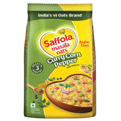 Saffola Masala Oats | 38g | Curry Corn Pepper | Tasty, Anytime Quick Snack | Ready In 3 Mins | Millets Goodness- With Ragi & Jowar | No Maida , No Added Preservatives | Oats Helps Manage Weight