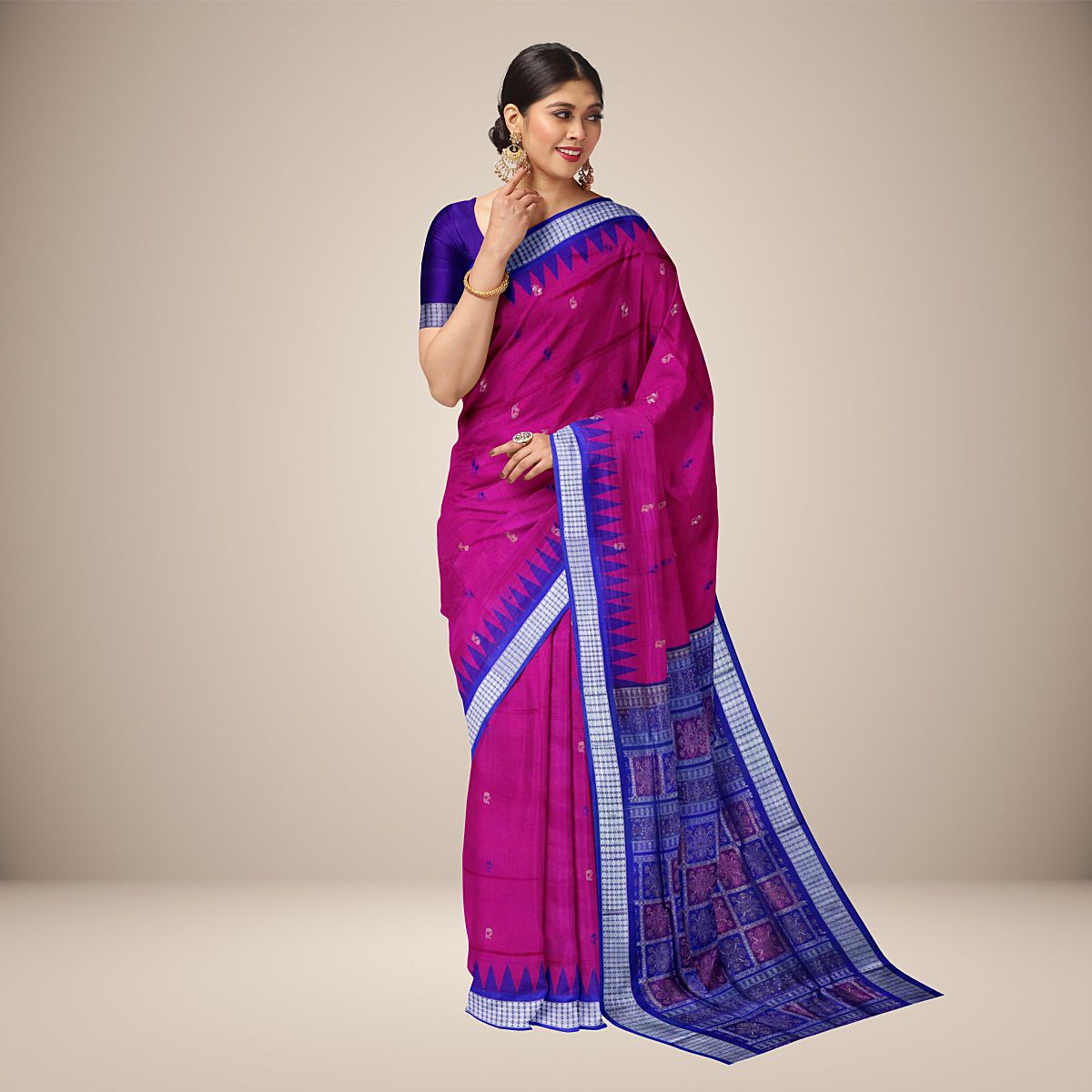 Mini Floral Motif Bomkai Silk Saree