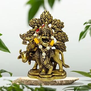 Divine Shree Krishna with Cow Brass Idol