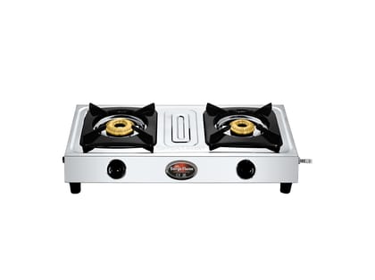 Surya Flame Amaze Gas Stove 2 Burners Steel, Brass Burner, 2 Burner Gas Stove, Stove 2 Burner with Stainless Steel Body with BIS Certified & Doorstep 2 Years Warranty