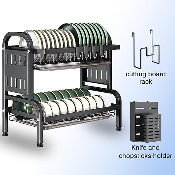 2-Tier Dish Drying Rack with Cutting Board Holder and Knife Holder