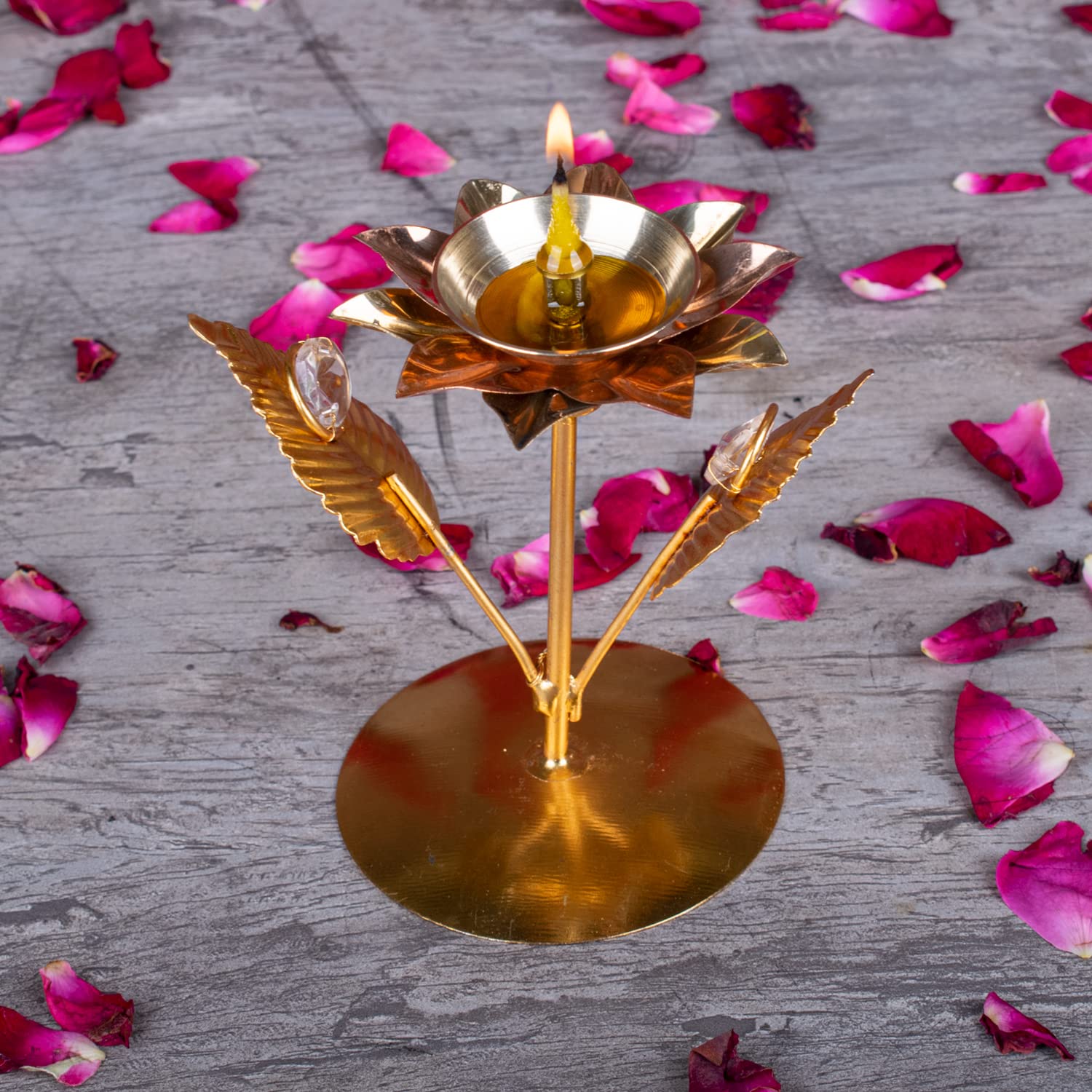 Craftlayout Rose Metal Diya Golden 4 Inch