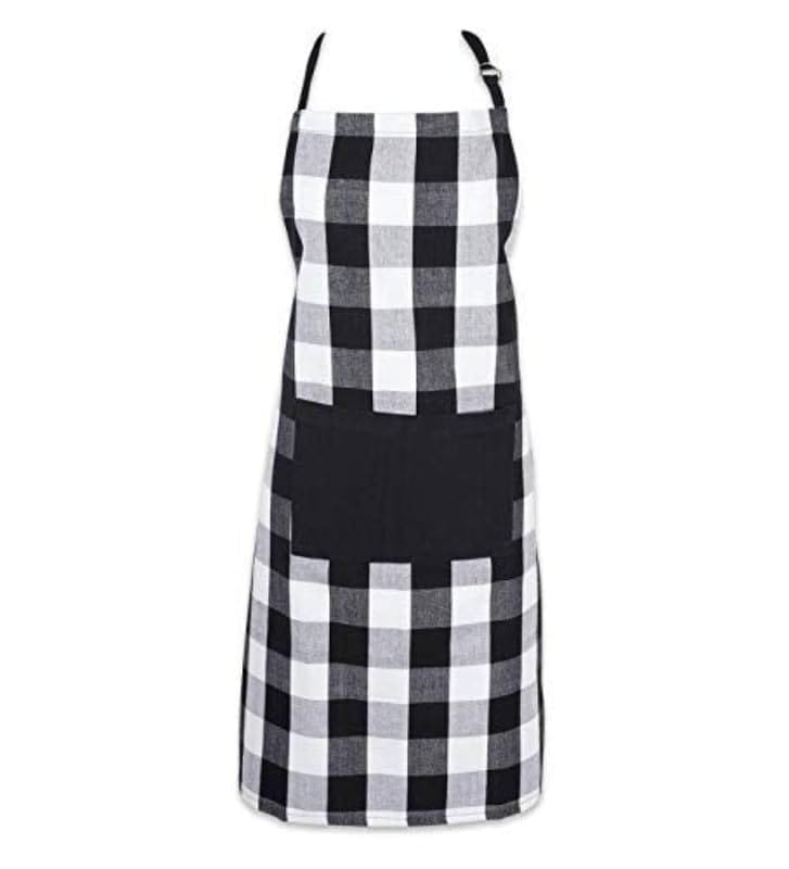 Cotton Checked Aprons (Black & White, Size: 28X32 In)-PID55106