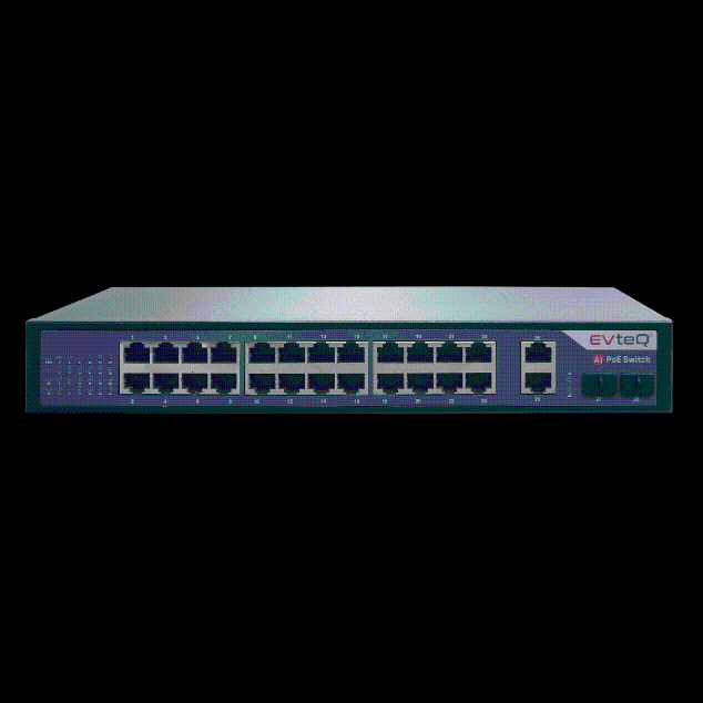 EVTEQ EV24G2UG2S 28 Port Gigabit PoE Switch with 24 PoE Ports, 2 Gigabit Uplink Ports & 2 SFP Slots, 10/100/1000 Mbps, IEEE 802.3af/at, Plug & Play