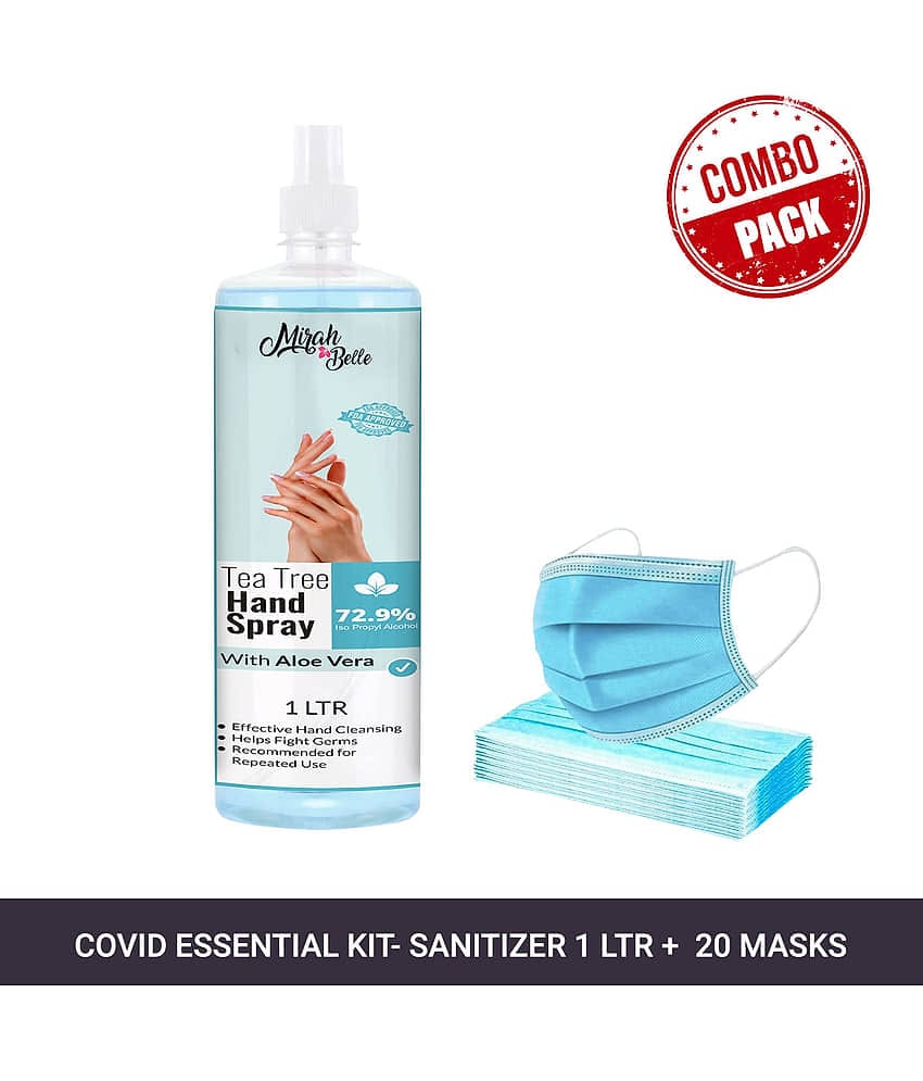 Mirah Belle Tea-Tree Aloe Vera Hand Rub Spray 1000 ml & 20 Masks Sanitizers 1000 mL Pack of 1