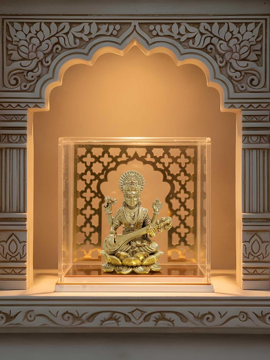 Brahma 3D Farm God Idol Saraswati with Temple | Saraswati Idol for Home Decor, Car Dashboard, Pooja Room, Study Table, Living Room & Office Decoration | Gift Item