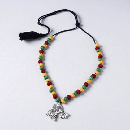Multicolor Lambani Thread & Bead Work Coin Pendant Necklace
