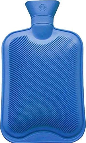 Classic Blue Rubber Hot Water Bottle with Ribbed Design for Heat Therapy and Pain Relief