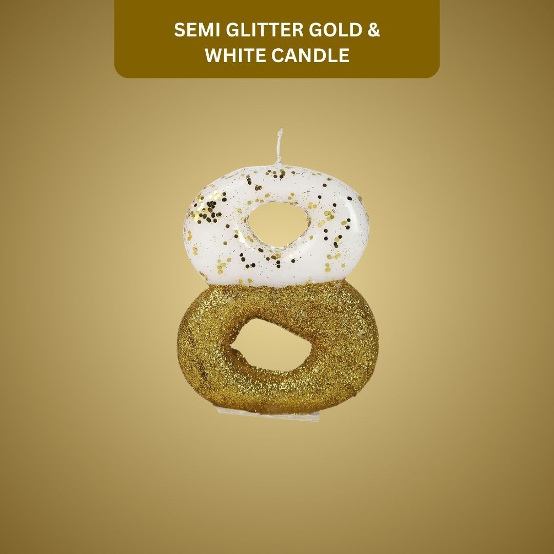 Number 8 Semi Glitter Gold & White Candle - 1PC