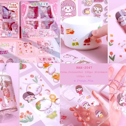 Cute Colorful 100-Piece Decorative Sticker Set (Pink, 6 Design Mix) | Waterproof Aesthetic Stationery | DIY Journaling & Crafting Cute Colorful 100-Piece Decorative Sticker Set (Pink, 6 Design Mix) | Waterproof Aesthetic Stationery | DIY Journaling & Crafting