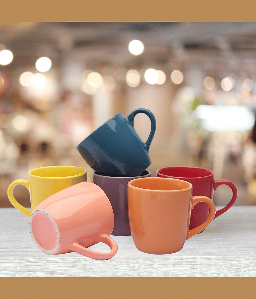 Love Unlimited Multicolor priya Solid Ceramic Tea Cup 120 ml ( Pack of 6 )