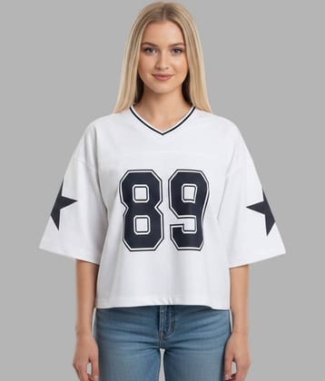 Monisha Plus Women Cotton Printed Regular Fit V-Neck T-Shirt ( White )