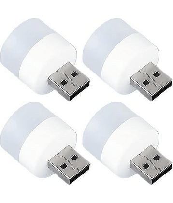Plug in LED Night Light Mini USB LED Light Flexible USB LED Ambient Light Mini USB LED Light, LED Portable car Bulb, Indoor, Outdoor, Reading, Sleep (Plastic, White, Pack of 4)