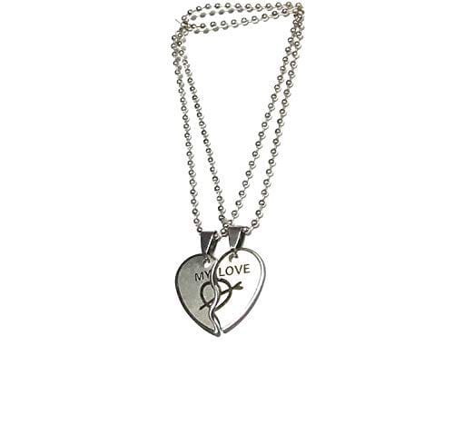 Nawani Valentine Day Special Love Heart 2 Piece Chain Locket Pendant for Boy and Girl (Silver)