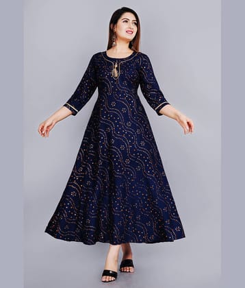 Smien Rayon Printed Anarkali Women's Kurti - Blue ( Pack of 1 )