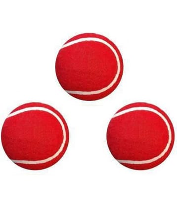 EmmEmm Pack of 3 Pcs Premium Quality Cricket Tennis Balls (Red)