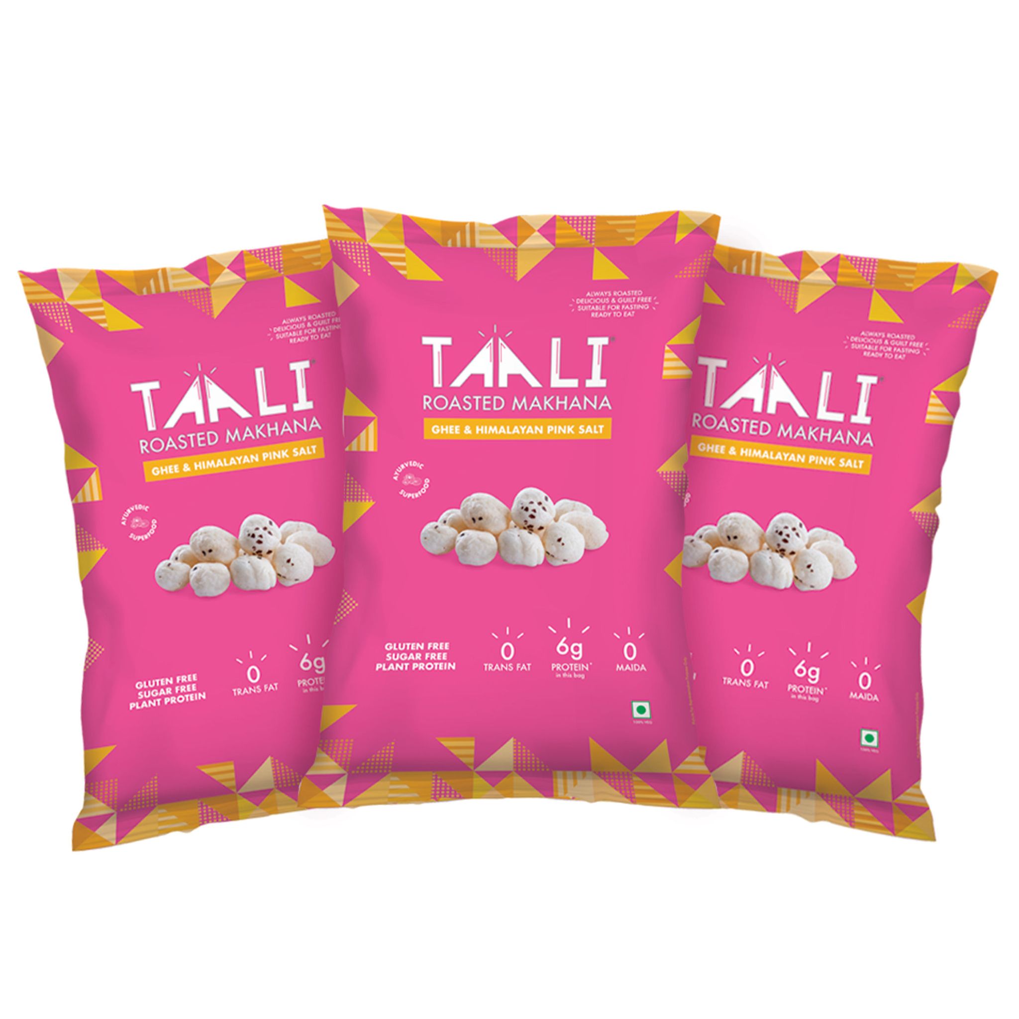 Taali Roasted Makhana With Ghee & Himalayan Pink Salt, 58 gm Each - Pack of 3