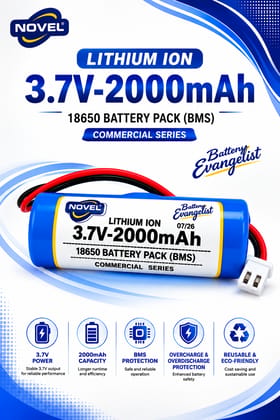 NOVEL 3.7V BMS 18650 LITHIUM ION SINGLE BATTERY WITH JST 2PIN- 2000mAh