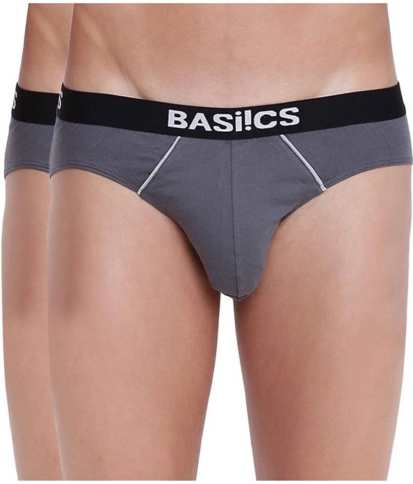 BASIICS By La Intimo Pack of 2 Cotton Briefs For Men's ( Grey )